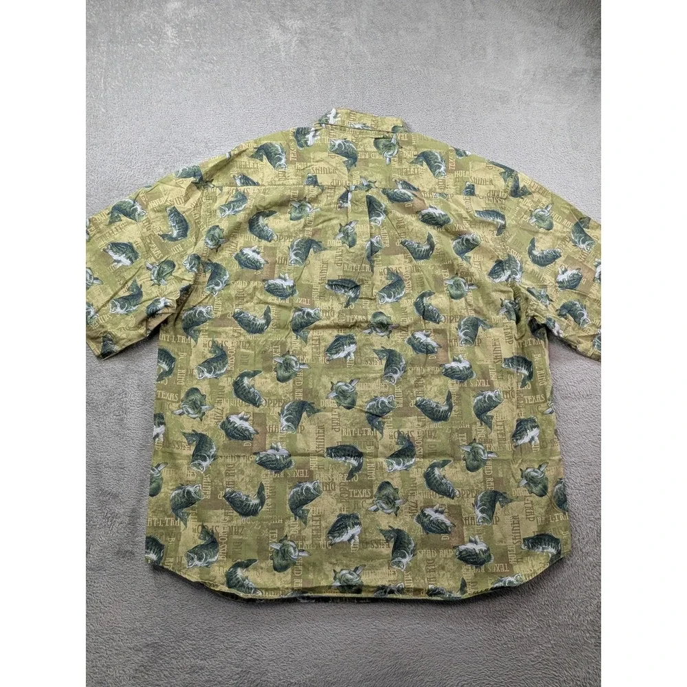 Columbia Mens XL Bass Fishing Graphic Print Short Sleeve Button Down Shirt Green - Picture 3 of 10